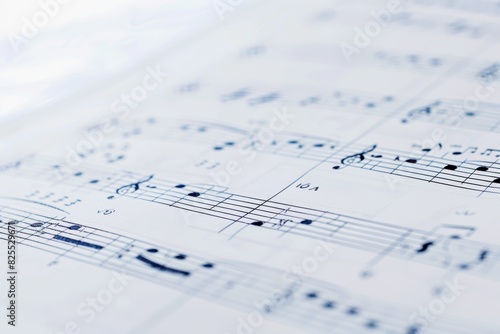 Closeup view of music sheet with notes, representing the art and science behind it Web banner with copyspace Generative AI