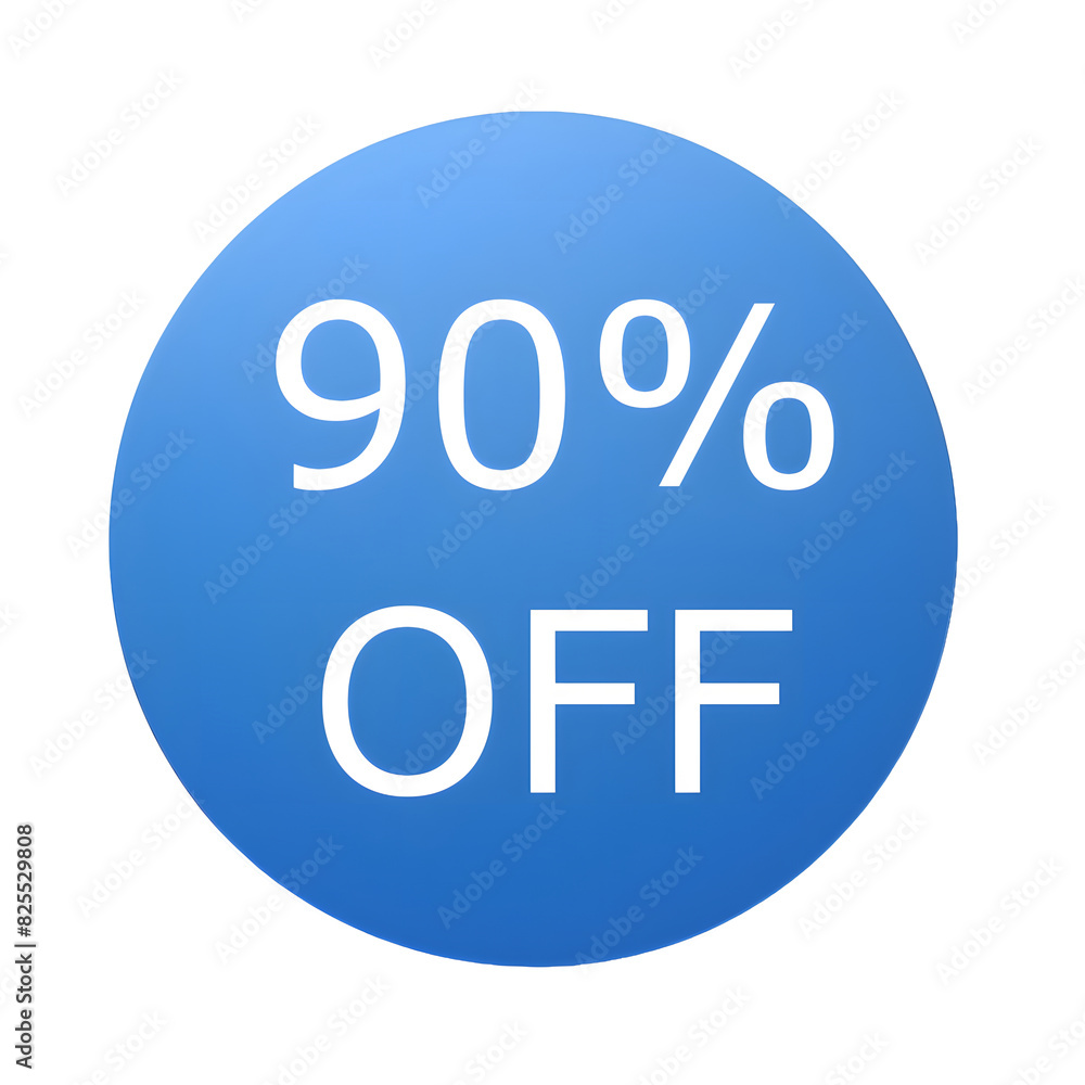 A round blue sticker with white text announcing a 90% discount. Perfect for sales and promotions A round blue sticker with white text announcing a 90% discount. Perfect for sales and promotions
