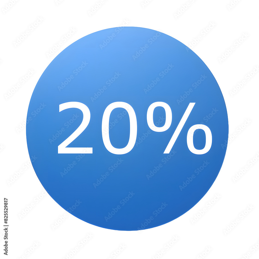 A round blue sticker with white text announcing a 20% discount. Perfect for sales and promotions A round blue sticker with white text announcing a 20% discount. Perfect for sales and promotions