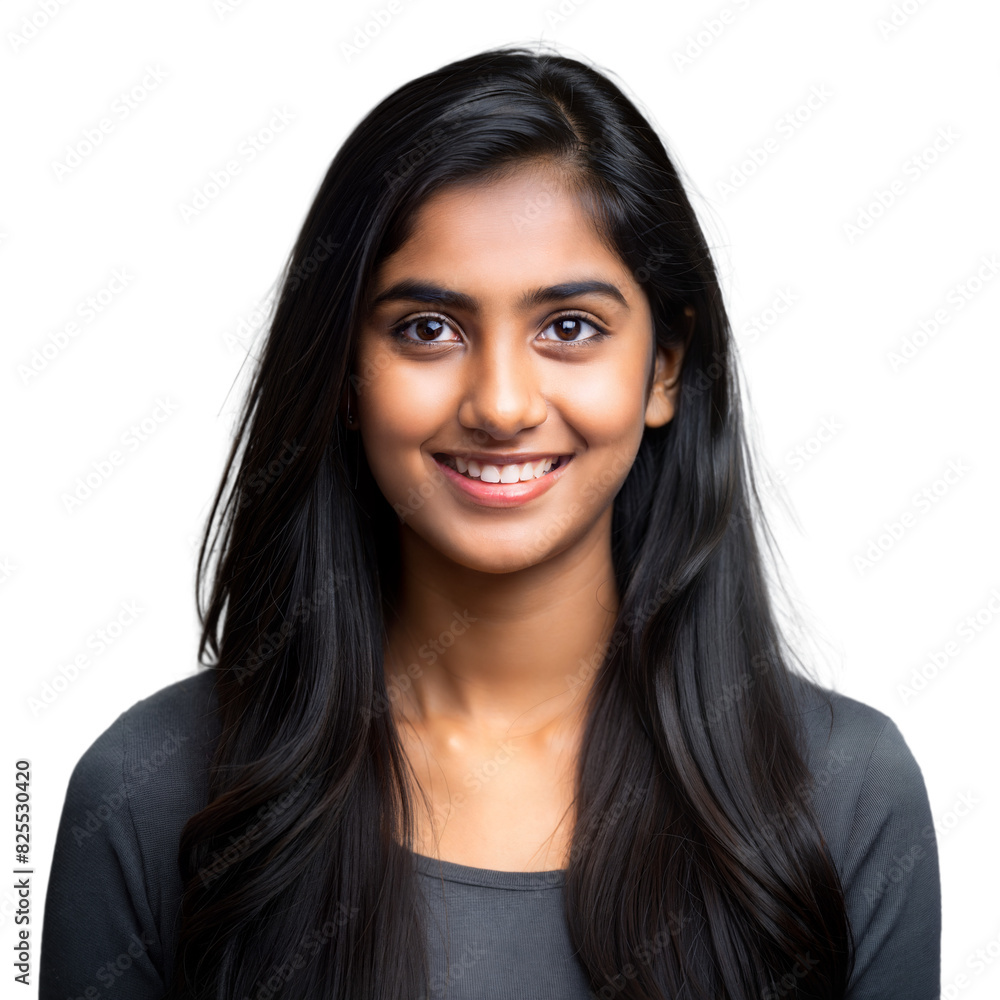 Woman With Long Hair Smiling in Studio With Transparent Background Woman With Long Hair Smiling in Studio With Transparent Background