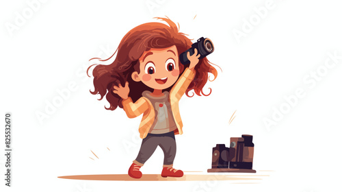Child girl engaged in photography and taking pictur photo
