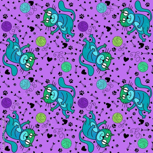 Cartoon animals seamless cats pattern for wrapping paper and fabrics