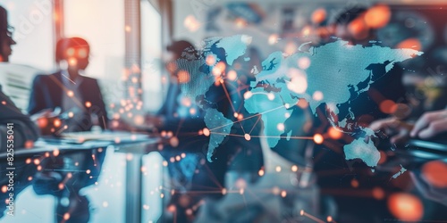 Fototapeta Naklejka Na Ścianę i Meble -  Business people having a meeting with a world map in the background.