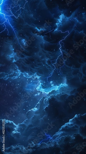 Lightning bolt, close up, night sky, sharp detail, dramatic lighting. Vivid blue electrical storm in a digital cloud for an energy concept.