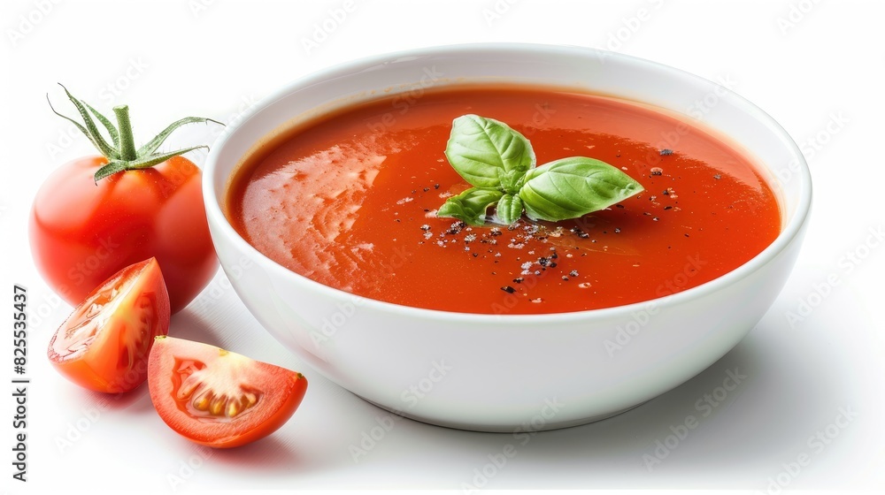 Tomato soup in a white bowl on a white background Tomato soup in a white bowl on a white background
