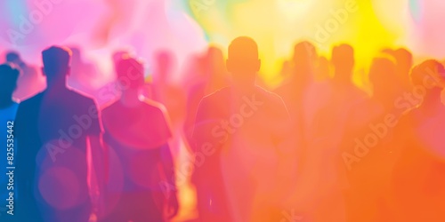 The photo shows a crowd of people in a variety of colors