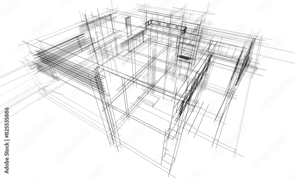 house building sketch architecture 3d illustration