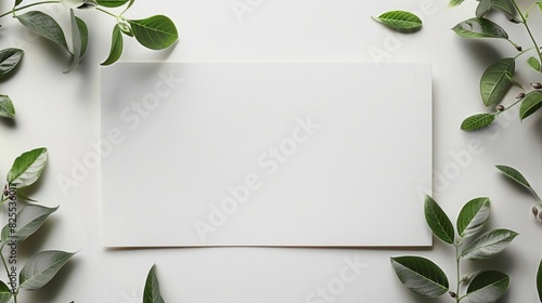 notebook with herbs, blank sheet of empty paper, with frame of leaf, green tree leave photo