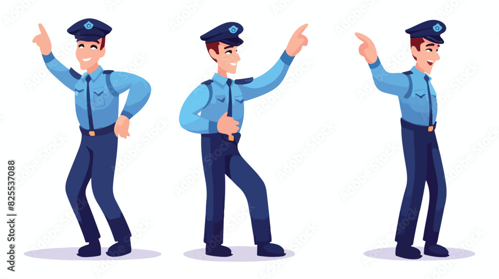 Content policeman in uniform. Blue form. Confident