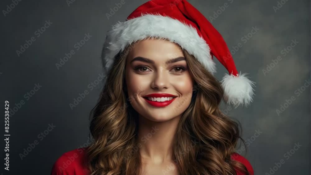 Portrait of a beautiful hair girl wearing a Santa hat Portrait of a beautiful hair girl wearing a Santa hat