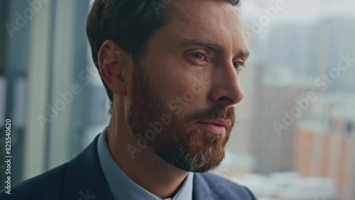 Wallpaper Mural Thoughtful man contemplating gloomy cityscape closeup. Smiling boss resting Torontodigital.ca