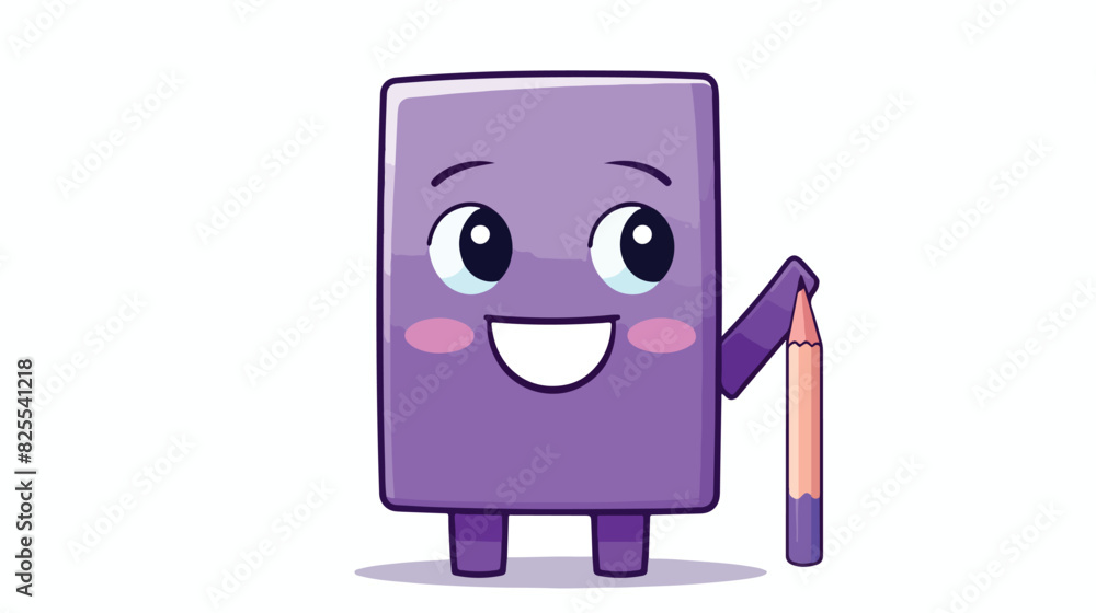 Cute purple eraser character smiling. Happy humaniz