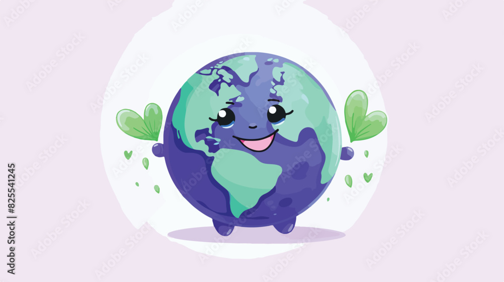 Cute purple green globe character smiling symbol of