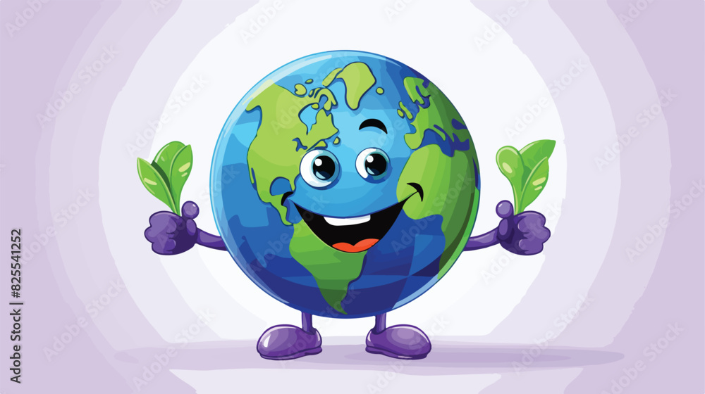 Cute purple green globe character smiling symbol of