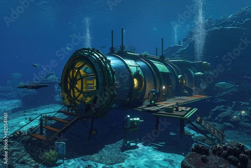 Craft an underwater research station exploring the depths of the ocean