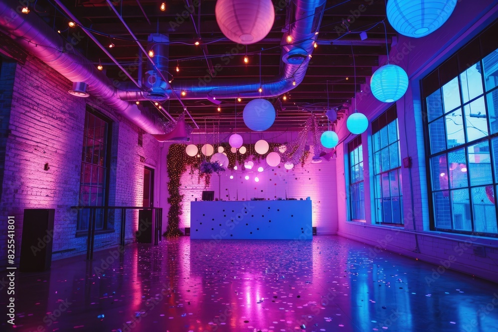 Design a festive confetti party with bright neon lights Design a festive confetti party with bright neon lights