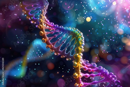 DNA spiral with vibrant coloring background