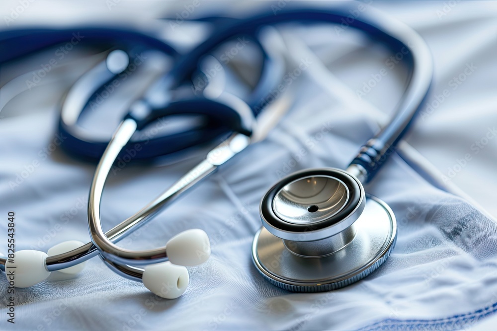A doctor's hand holding a stethoscope close-up A doctor's hand holding a stethoscope close-up