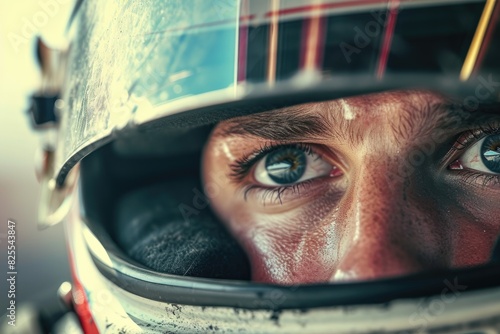 Capturing modern race with racer helmet and face