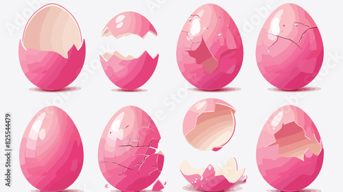 Egg with crack in 3D vector illustration. Pink brok