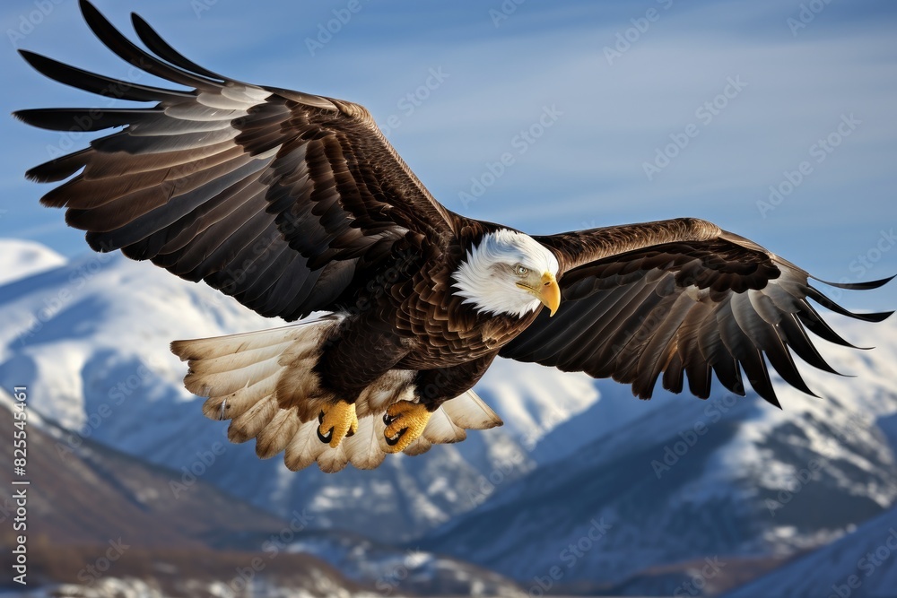 A majestic bald eagle soaring through the sky A majestic bald eagle soaring through the sky