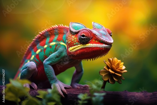 A small chameleon showcasing its vibrant colors