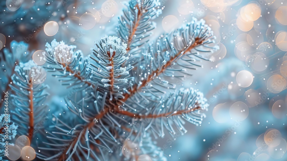frosty pine branches in natural winter wonderland snowy coniferous needles closeup bokeh background frosty pine branches in natural winter wonderland snowy coniferous needles closeup bokeh background