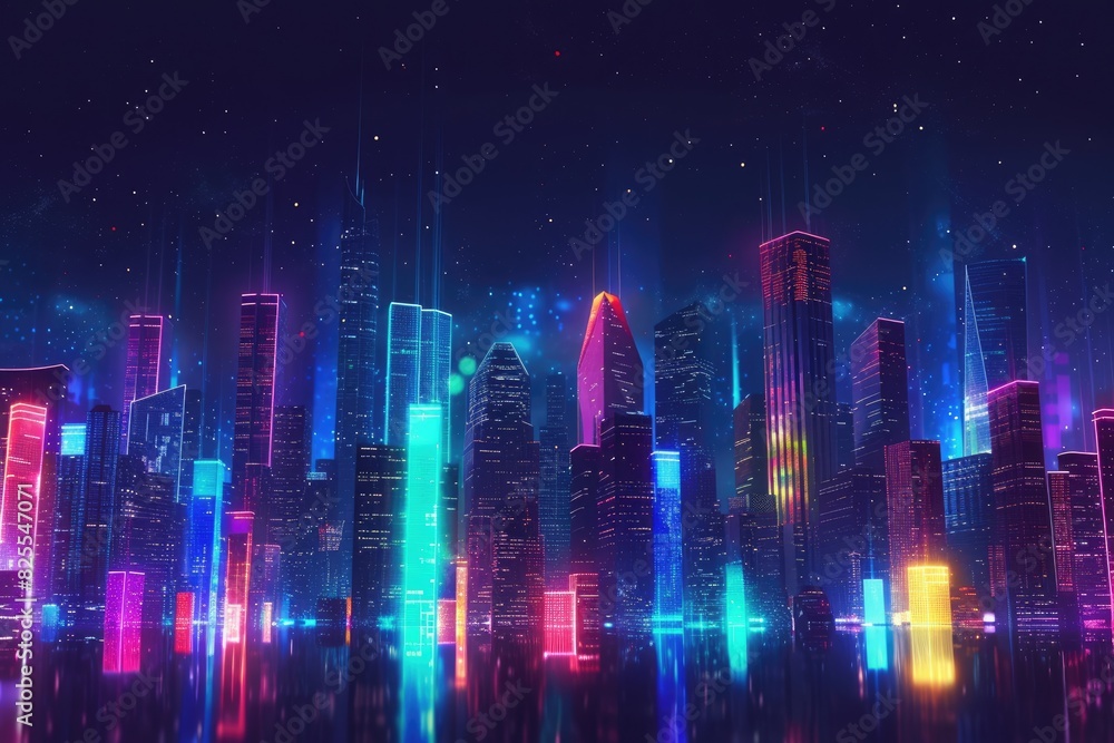 Obraz premium A bustling city skyline with towering skyscrapers and busy streets