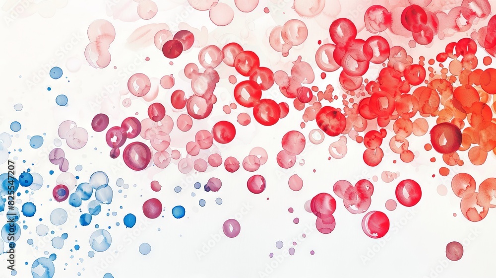Watercolor illustration of red blood cells in a vibrant aquarelle backdrop. Close-up of erythrocytes in circulation. Concept of medical visualization, hematology, and cellular biology. Banner Watercolor illustration of red blood cells in a vibrant aquarelle backdrop. Close-up of erythrocytes in circulation. Concept of medical visualization, hematology, and cellular biology. Banner