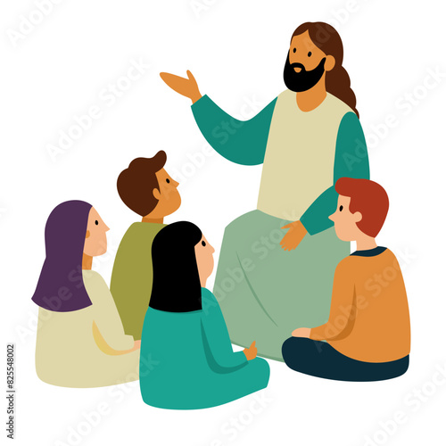 Jesus teaches crowd sitting around him