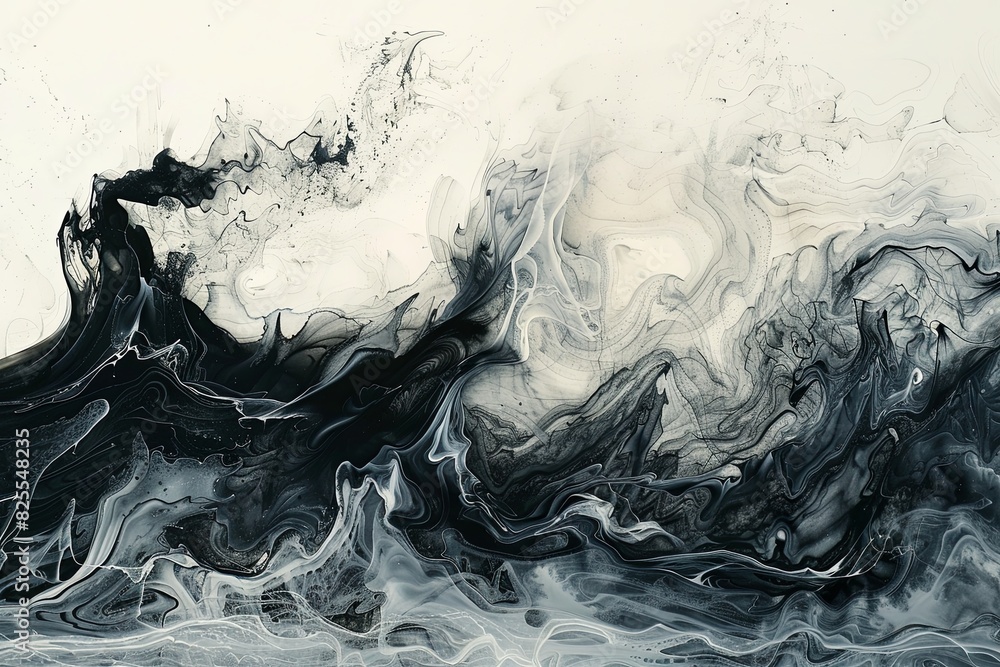 Contemporary Ocean Waves: Fluid Forms in Abstract Ink Art