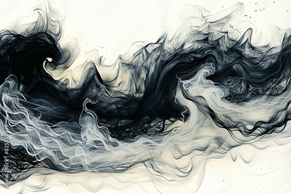 Fototapeta premium Contemporary Ocean Waves: Fluid Forms in Abstract Ink Art