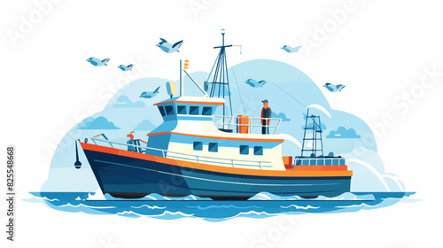 Fishing ship or fisher trawler vessel with sailors © Molvi