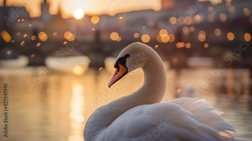 White swan on the Vltava river in Prague photo