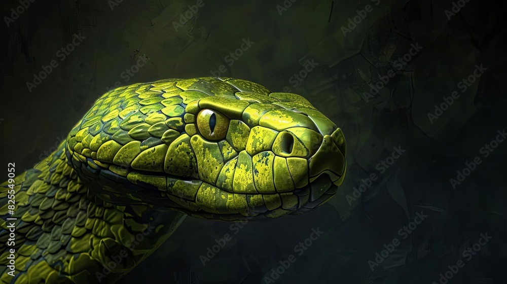 venomous green mamba snake against a dark background wildlife closeup ...