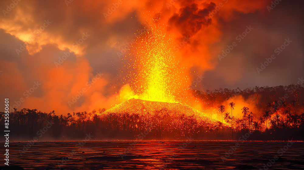 Explosive Volcanic Eruption at Sunset