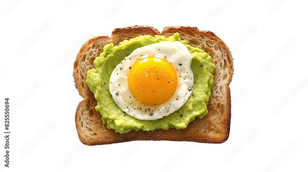 Healthy breakfast toast with avocado smash and boiled egg. isolated on white background, top view Healthy breakfast toast with avocado smash and boiled egg. isolated on white background, top view