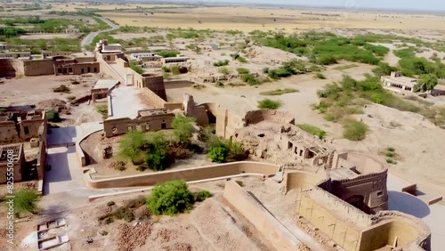 Panoramic View to the Derawar Fort. Ariel Drone View of Derawar Fort (Qila Derawar). Derawar Fort was originally founded as a Bhati fort in the 9th century CE. Qila Derawer  in Cholistan Thar Desert. photo