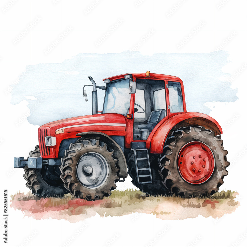 Obraz premium Watercolor high quality illustration of tractor on white background
