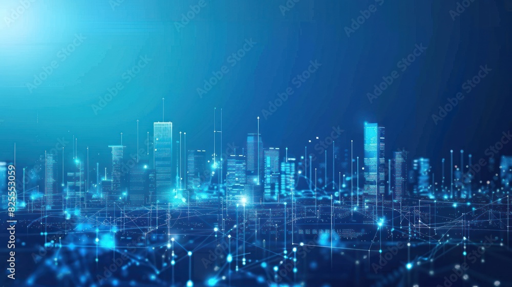 Blue smart city with digital smart network connected transformation concept. Generated AI image