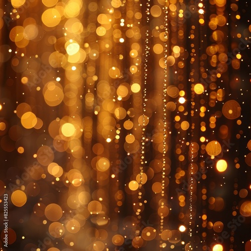 Abstract golden bokeh lights background with shimmering circles creating a festive and magical atmosphere. Perfect for holiday and celebration themes.