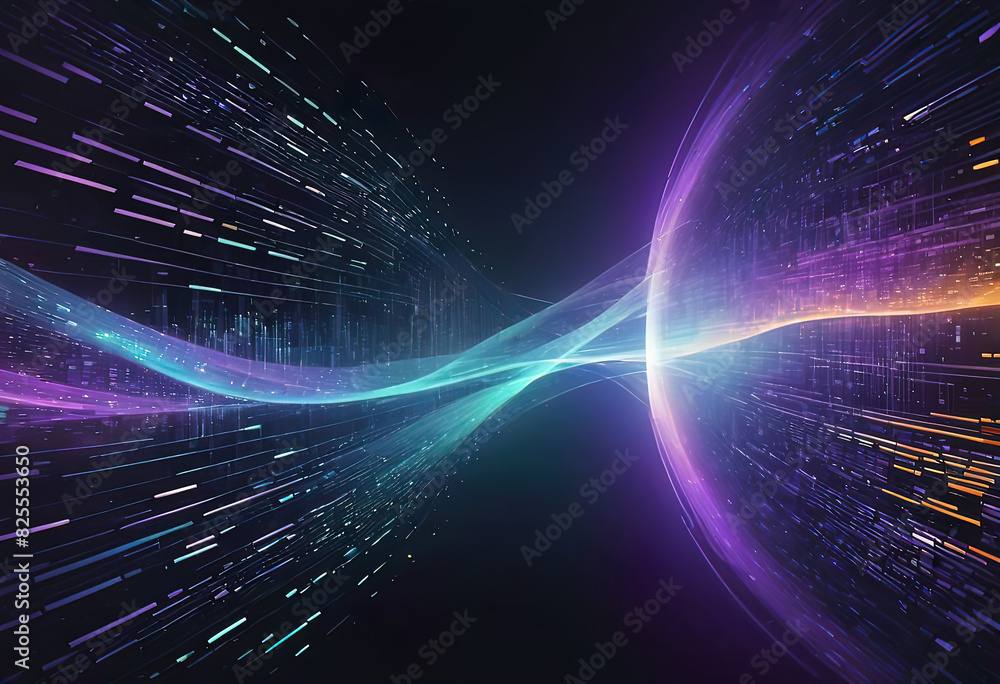 Obraz premium Digital background of technological operations, digital code flow, neural networks, artificial intelligence, transmission and encryption of data in digital archives,