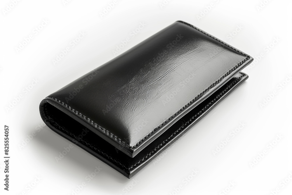 A sleek black wallet isolated on a white backdrop, extracted from the background, with no background. Concept of finance and organization. Generative Ai. A sleek black wallet isolated on a white backdrop, extracted from the background, with no background. Concept of finance and organization. Generative Ai.