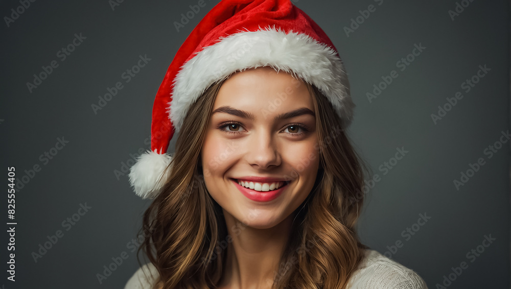 Portrait of a beautiful hair girl wearing a Santa hat Portrait of a beautiful hair girl wearing a Santa hat