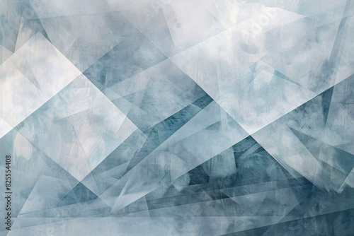Abstract geometric pattern with overlapping translucent shapes in shades of blue and white