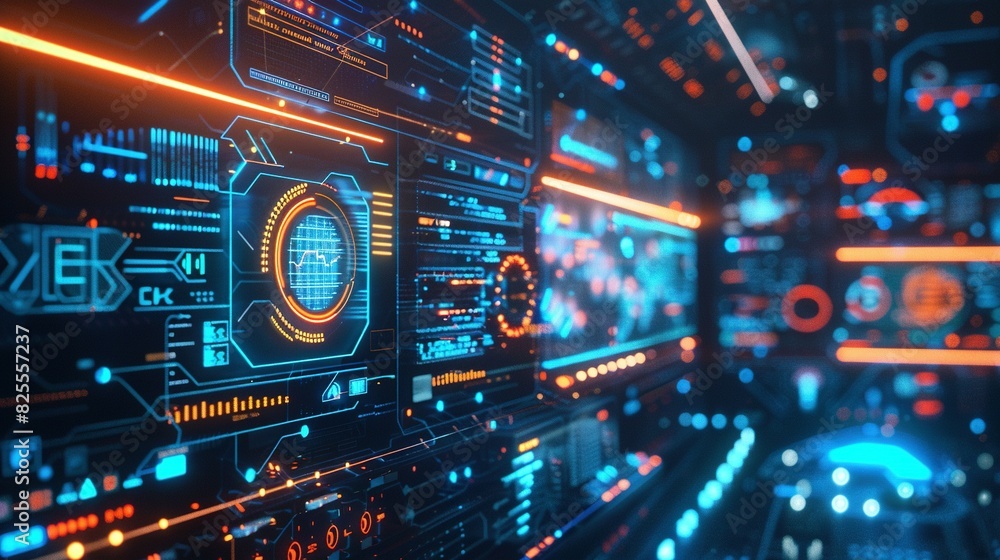 Dramatic High-Tech Interface: Cybersecurity Network with Copy Space Dramatic High-Tech Interface: Cybersecurity Network with Copy Space