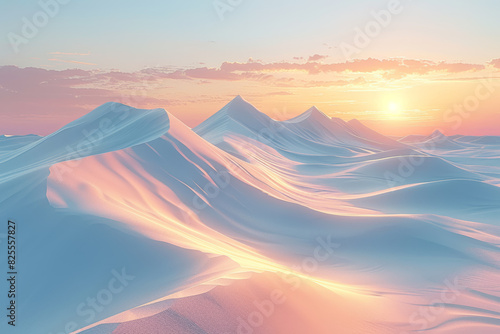 Light beige sand dunes under a soft golden sunset. Concept of serenity and nature. Generative Ai.