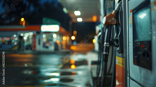 Nighttime gas station fill-up scene © ALEXSTUDIO