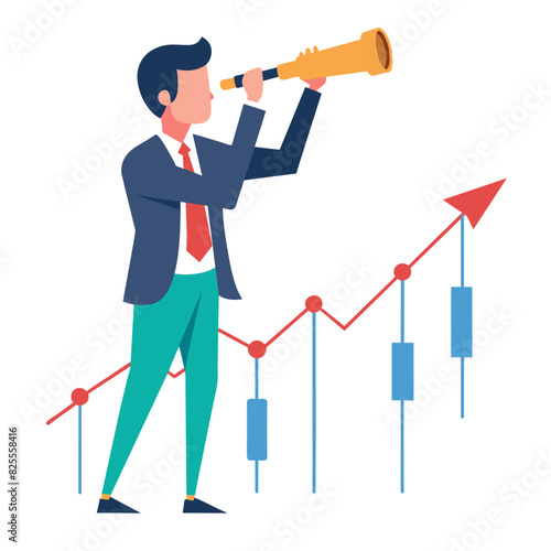 Risk management for investment or stock trading, crypto currency or economic, market volatility or uncertainty challenge, investment strategy concept, businessman with telescope on risky graph. stock 