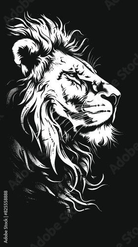 lion head tattoo vector illustration hand drawing on black background for t-shirt.